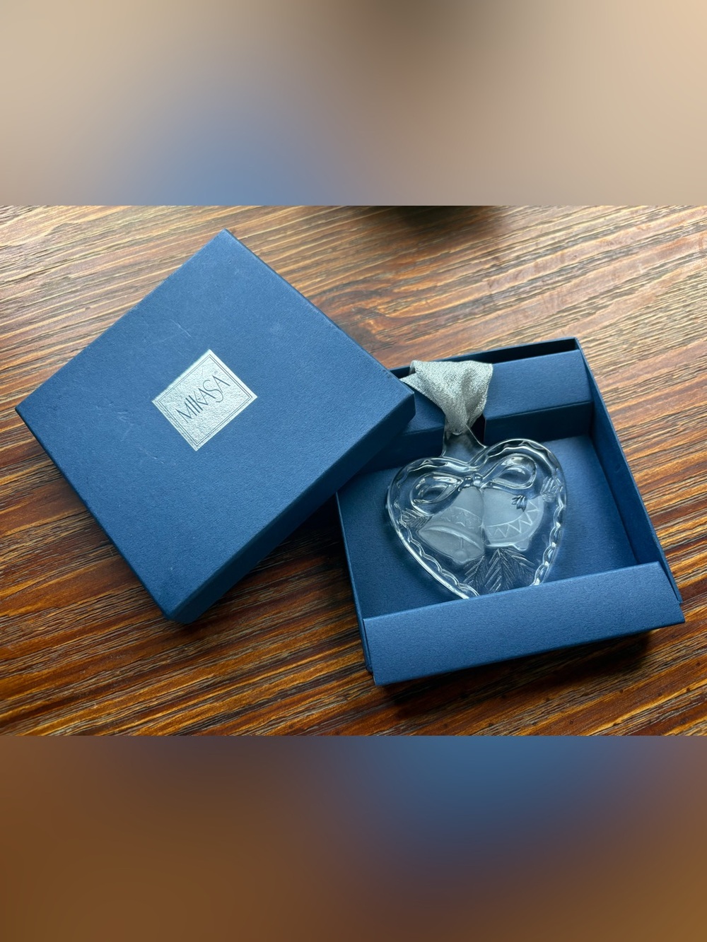 Mikasa Clear Heart Ornament with Silver Ribbon